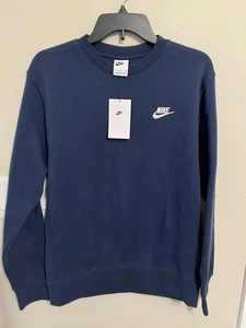 Nike Maglione Uomo Piccolo Blu Navy Club Pile Girocollo Pullover Felpa Nuovo - Foto 1 di 6