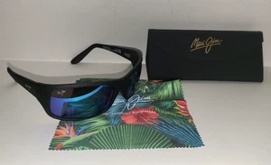 Specchio Maui Jim Peahi MJ0202S-004 blu polarizzato Hawaii nero opaco - Foto 1 di 4