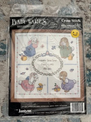 Vintage Janlynn-Baby Wares Birth Announcement~Cross Stitch Kit # 136-03 ~ NOS - Image 1 of 4