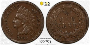 1869 INDIAN CENT, RPD FS-302 S-1, PCGS VF-40, POPULAR REPUNCHED DATE! - Picture 1 of 3