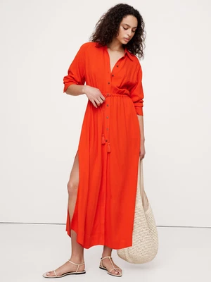 NWT Banana Republic Gauze Shirt Dress in Blood Orange Size XS $180 - Image 1 of 4