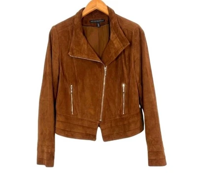 Белый дом черный рынок коньяк замши Moto куртка из натуральной кожи XXS * РЕДКАЯ * - Изображение 1 из 4