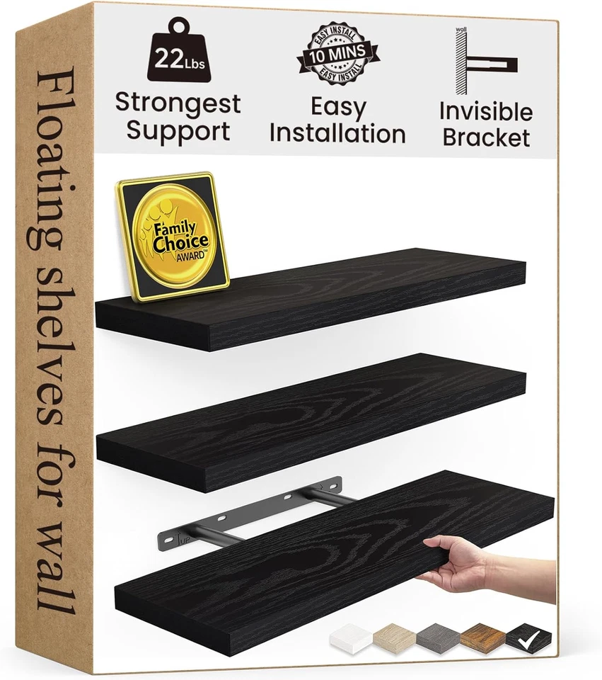 BAYKA White Floating Shelves for Wall – Rustic Wood Wall Shelves with Metal Brac