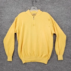 VINTAGE Paul Stuart Sweater Mens L Large Yellow Wool 1/4 Zip Pullover ITALY - Picture 1 of 10