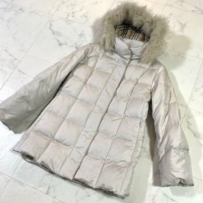 Burberry London Hooded Down Coat Light Gray Women's Size 9 Nova Check Jacket - Image 1 of 4