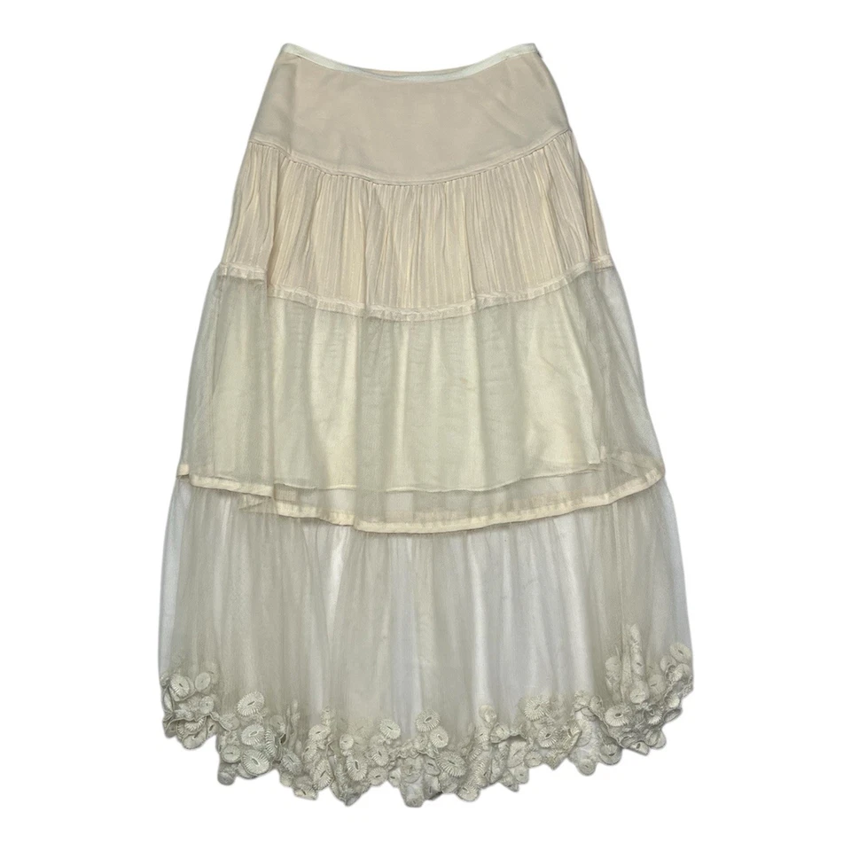 Maxi Falda Catherine Malandrino Para Mujer Boho Seda en Niveles Lana Blanco Encaje Talla 2 Foto 1 de 4