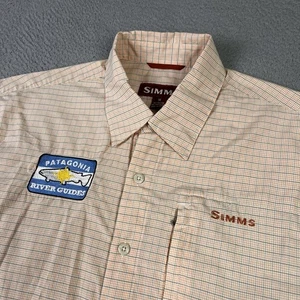 Simms Fishing Shirt Mens Medium Orange Plaid Patagonia River Guide Button Up - Picture 1 of 11