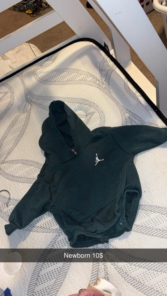 Newborn Boys Green Jordan Jumpsuit With Hoodie - Image 1 of 1