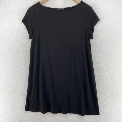 EILEEN FISHER Tunic S Viscose Stretch Jersey Boat Neck Cap Sleeve Black USA - Image 1 of 4