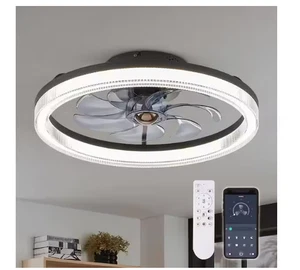 ANTOINE 20" Black Low Profile LED Ceiling Fan Dimmable Light Flush Mount Remote - Picture 1 of 10