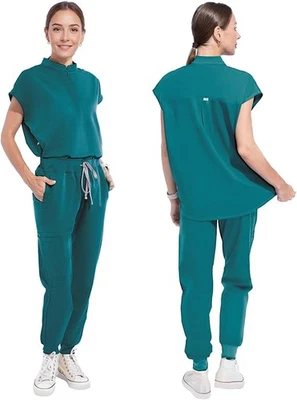 Women Nurse Uniform Suit Stand Collar Medical Stretch Scrubs Set Top & Pants - Image 1 of 4