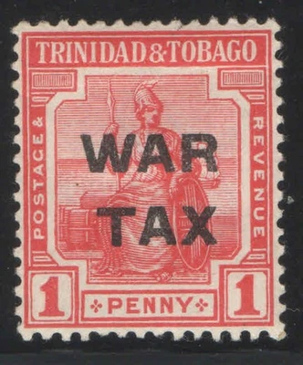 BRITISH GB TRINIDAD TOBAGO 1917 KGV WWI WAR TAX OVERPRINT SC#MR7 MH  31EB3 - Image 1 of 2