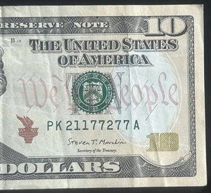 (TRINARY!) $10 Trinary Fancy Serial Number PK21177277A Series 2017A - Picture 1 of 3