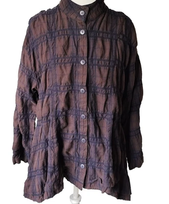 Dress to Kill  Women's Stitch Flannel Brown Blue Long Sleeve Button Up Shirt  OS - Image 1 of 4