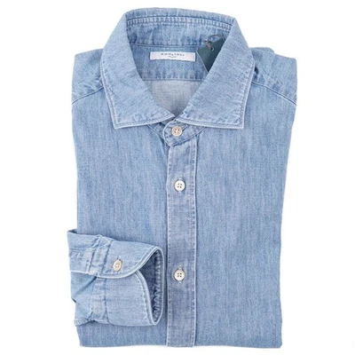 Camisa Boglioli Extra Delgada Azul Cielo Cambray Denim Algodón 16 (UE 41) L NUEVA CON ETIQUETAS Foto 1 de 4