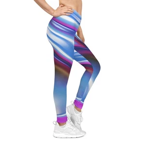 Purple Vibrant Women's Casual Leggings, Colorful AOP Leggings, Trendy Workout - Picture 1 of 7