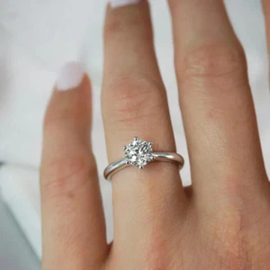 Engagement Ring 1.00 Ct IGI Lab Created Round Cut Diamond 18K White Gold Band - Picture 1 of 12