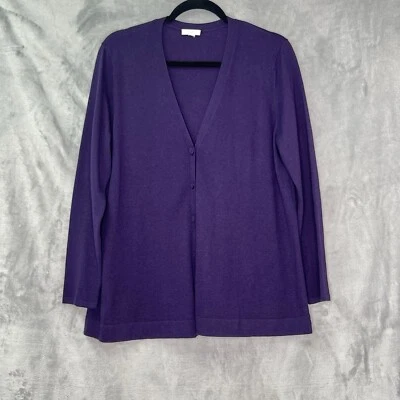J Jill Long Cardigan V-Neck Sweater  Eggplant Purple 3 Button Wool Blend Sz M - Image 1 of 4