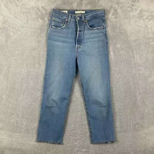 Levis Jeans Womens 27 Blue Denim Premium Big E 70s Ribcage Slim Ankle - Picture 1 of 16