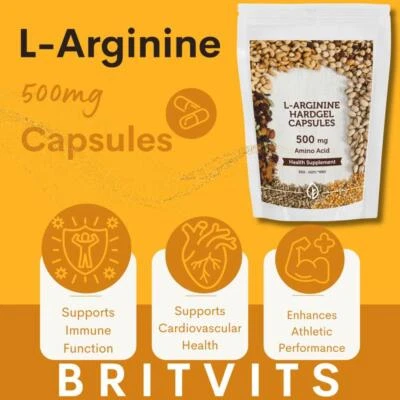 BRITVITS L-Arginine 500mg Hardgel 30 Capsules Nitric Oxide Booster Athletic Performance