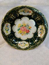 Vintage DAHER DECORATED WARE. Floral Green & Gold 10" Tin Metal Fruit Dish Bowl