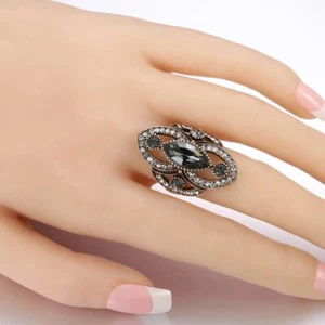 Damenring Gold Schwarz Klar Vintage Inspiriert Hochzeit Modeschmuck - Bild 1 von 5