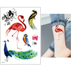 Temporäres Tattoo Flamingo Pfau Papagei Design Klebetattoo - Bild 1 von 3