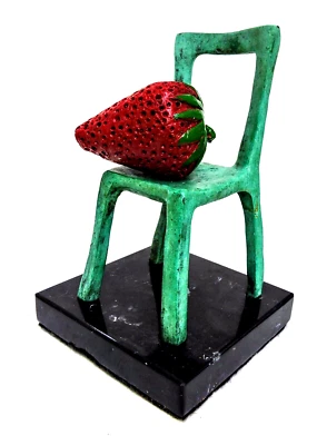 HELIODORO HERNANDEZ  RARE BRONZE SCULPTURE STRAWBERRY ON CHAIR BLACK MARBLE BASE - Image 1 of 4