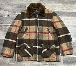 Cal Craft 38? Men Vintage Plaid Wool Coat Faux Fur Lined - Picture 1 of 10