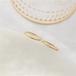 Woman 18k Gold Plated Stainless Steel 0.8mm Thin CZ Band Ring Joint Friendship - Picture 1 of 6