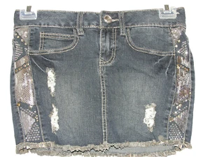 Puppenhaus verrückt sexy cool Junior Größe 1 blaue Jeans Pailletten Distressed Jeansrock - Bild 1 von 5