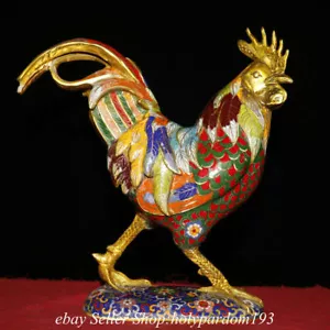 13,6 Zoll chinesische Bronze Cloisonne vergoldet Fengshui 12 Sternzeichen Jahre Hahn Hahn Statue - Bild 1 von 9