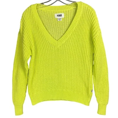Suéter Victorias Secret Rosa Mujer XS Verde Neón Grueso Tejido Cuello en V Foto 1 de 4