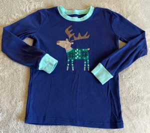 Gymboree Boys Navy Blue Teal Cuffs Reindeer Snug Fit Long Sleeve Pajama Shirt 10 - Picture 1 of 7