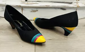 Vintage garolini Colorful Stripes Rainbow Kitten Heel Shoes Italy Point 7.5 N - Picture 1 of 10