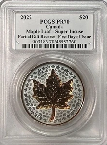 2022 Canada Maple Leaf Super Incuse Rose Gilt Reverse First Day Issue PCGS PR70! - Picture 1 of 4