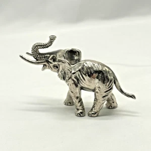 Vintage Solid 925 Sterling Silver Elephant Figurine Trunk Up Lucky Animal Decor - Picture 1 of 9