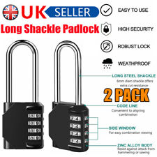 2X Weatherproof Outdoor Long Shackle Loop Padlock 4 Digit Combination Lock Black