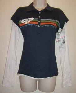 Women's Roxy Blue White Orange Unfinish Edges Long Sleeves Soft Top Shirt Sz S  - Picture 1 of 2