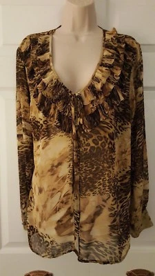 Blusa para mujer George Simonton con volantes estampado animal L nueva sin etiquetas Foto 1 de 4