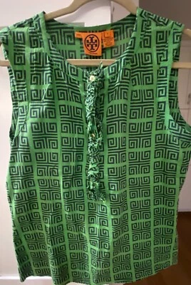 TORY BURCH Women's Green Cotton Tank Top Geometric Pattern Size 12 LOWSHIP - Image 1 of 4
