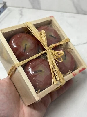Набор из 4 плавающих свечей Pottery Barn Apple в деревянной коробке новый из старых запасов - Изображение 1 из 4