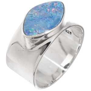 925 Sterling Silver Big Blue Natural Australian Opal Sterling Sz 9 Ring - Picture 1 of 4