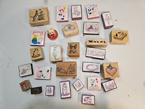 Huge Lot Of Craft Rubber Stamps 28 CAT THEMED
