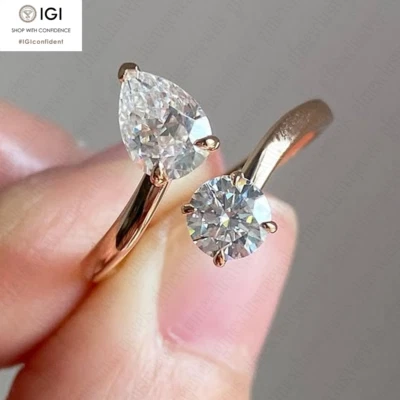 2.00Tcw Round & Pear IGI Lab Grown Diamond Toi-Et-Moi Engagement Ring Solid Gold - Image 1 of 4