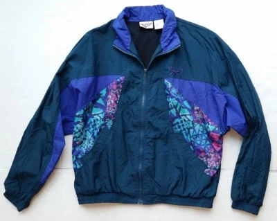 Chaqueta cortavientos vintage REEBOK de nailon - verde azulado púrpura - talla M - usada en excelente estado Foto 1 de 4