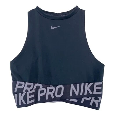 Nike Sports Bra Size S Black Gray Dri Fit Pro Support Mesh Racer Back Crop Tank - Image 1 of 4