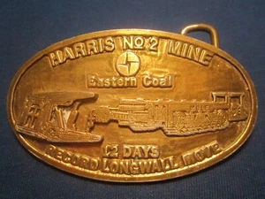 Brass Belt Buckle HARRIS MINE No2 Eastern Coal 12 Days LONGWALL MOVE [j20j]  - Imagen 1 de 2