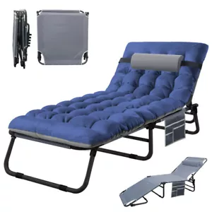 NAIZEA 4-Fold Cots Reclining Folding Chaise Pillow Reclining Patio Lounge Chair - Picture 1 of 12
