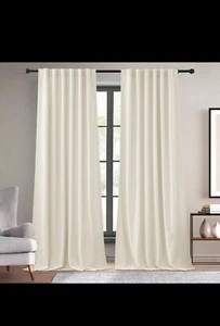 KGORGE Thick Faux Linen Weave Textured Curtains White W 52" x L 96" 2 Panel Set - Picture 1 of 10